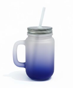 12OZ/350ML MASON JAR W/ STRAW(FROSTED, GRADIENT DARK BLUE)