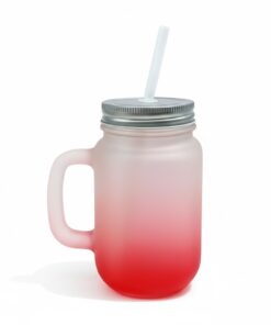 12OZ/350ML MASON JAR W/ STRAW(FROSTED, GRADIENT RED)