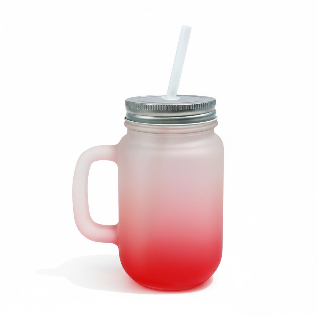 12OZ/350ML MASON JAR W/ STRAW(FROSTED, GRADIENT RED)