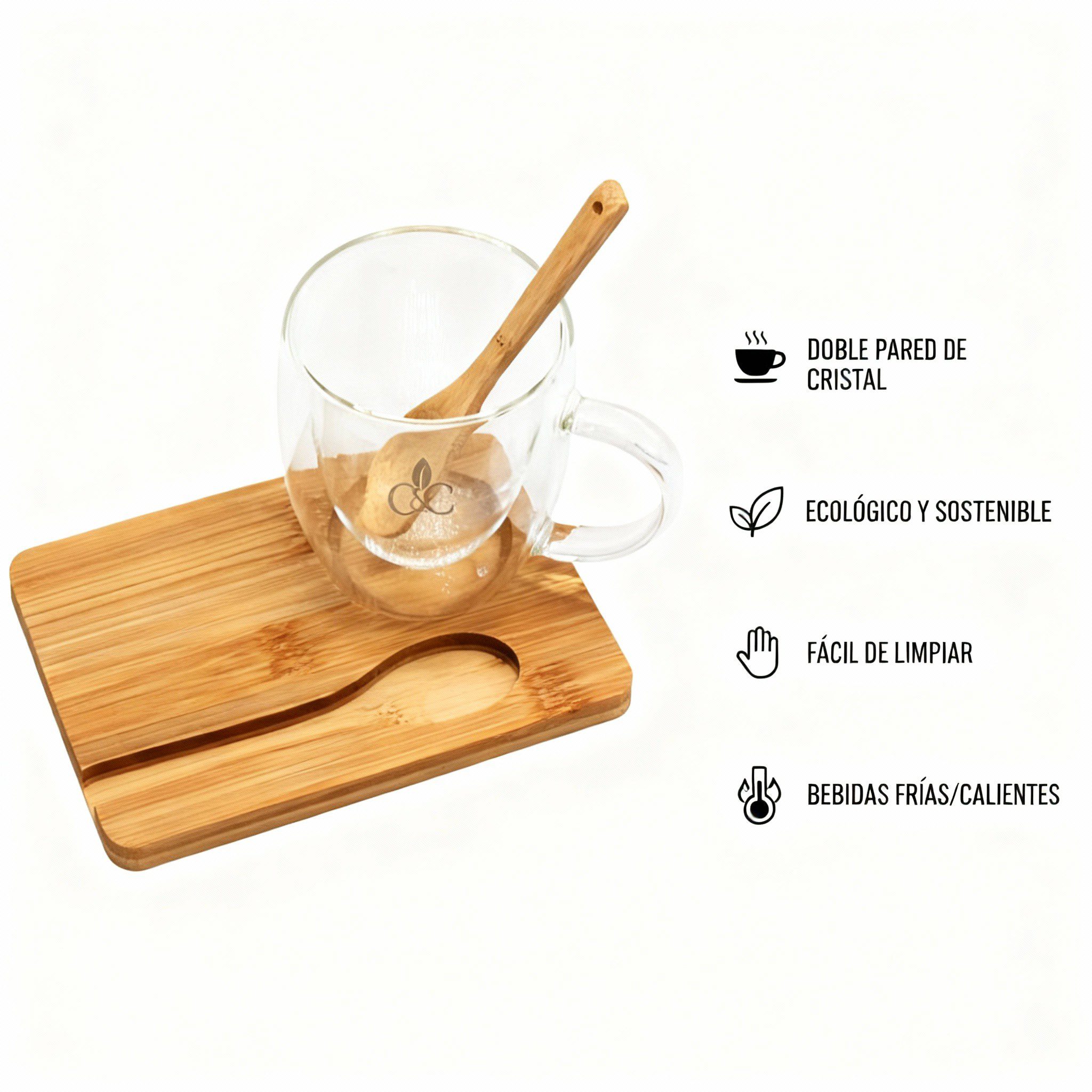 JUEGO DE TAZA CON CUCHARA Y BASE DE BAMBÚ - Imagen 3